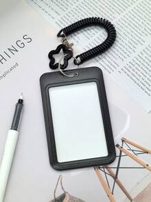 1pc Black Card Holder,Card Sleeve,Suitable For Student ID,Bus Card,Campus Card,HP Photo Paper,Star Chasing Card Set,With Spring Keychain Hanging Pendant,Boarding Pass And Luggage Tag - Black - View 8
