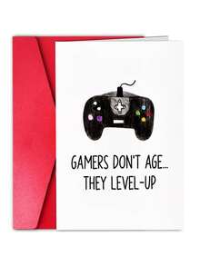 1 Thiệp chúc mừng sinh nhật thú vị "Game thủ không bao giờ già đi" kèm phong bì đỏ và hình minh họa tay cầm chơi game, món quà sinh nhật hoàn hảo dành cho bạn bè chơi game. - Xem 2