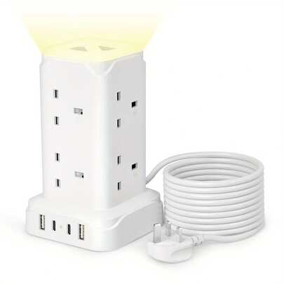 20W USB-C Fast Charger With 4 USB Ports, 8-Outlet Surge Protector Extension Cord With Night Light And USB Charging