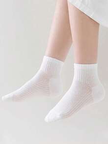 5 Pairs Children's Breathable Mesh Solid Color Socks, Odor-Resistant White Sports Socks For Boys And Girls Aged 2-16, Spring/Summer - Multicolor - View 3