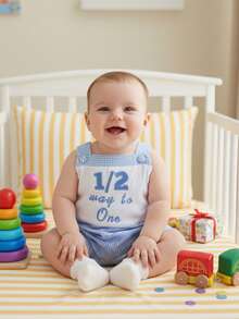 Infant Baby Boy Half Birthday Outfit 1/2 Way To One Sleeveless Romper Jumpsuit Half Year Birthday Clothes Half Birthday Baby Boy Clothes 3-12 Months - Màu xanh lam - Xem 3