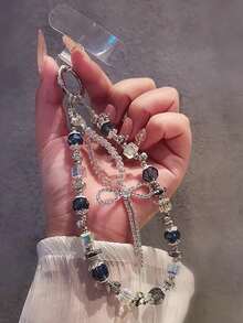 舒适贴合蝴蝶结元素 1 件装水晶蝴蝶流苏手机挂绳优雅手工串珠腕带便携式相机挂饰带夹子独特礼物送给女性春季生日 - 彩色 - 查看 6