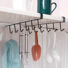 6钩可移动多功能挂架，可挂在门上，用于收纳帽子、马克杯、咖啡杯、厨房用具、围巾等，适用于厨房吧台、咖啡吧、衣柜和橱柜下方。 - 彩色 - 查看 9