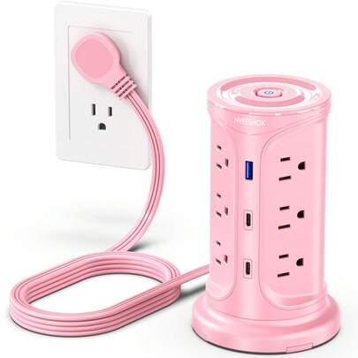 NVEESHOX Surge Protector Power Strip Tower, Power Strip With USB C Ports, 6 AC Outlets And 4 USB Ports(2USB-C), 6.5FT Extension Cord With Multiple Outlets For Home, Office, Living Room, Dorm Room