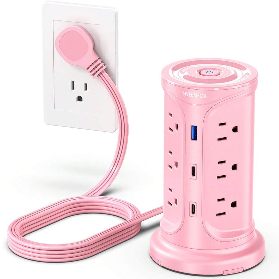 NVEESHOX Surge Protector Power Strip Tower, Power Strip With USB C Ports, 6 AC Outlets And 4 USB Ports(2USB-C), 6.5FT Extension Cord With Multiple Outlets For Home, Office, Living Room, Dorm Room - View 1