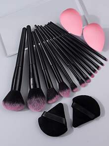 12pcs Multi-Purpose Makeup Brush Set, 4pcs Ultra Soft Makeup Powder Puff And Sponge Makeup Sponge, Portable Makeup Tools Full Set - Black - View 7