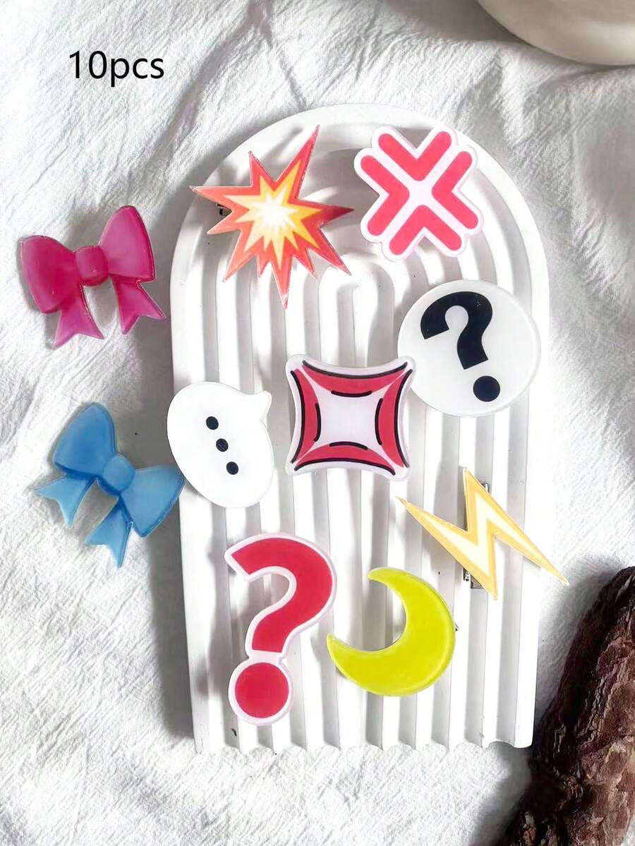 10pcs Cute Expression Acrylic Sweat, Angry, Fire Hair Clips, Side Bangs Hair Accessories, Hairpin - Multicolor 3 - View 1