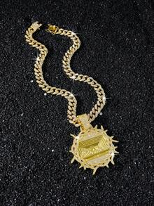 1件男士全镶钻链项链，配《最后的晚餐》吊坠，嘻哈风格 - Style A - 查看 4