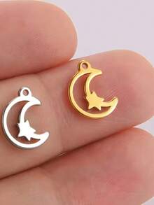 AMAXER 5pcs/Set Stainless Steel Planet, Moon & Sun Shaped Cute Pendant, DIY Necklace, Earrings, Bracelet Jewelry Making, Gift For Friends - Sun and Moon Series - View 3
