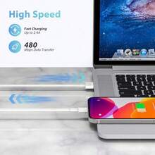 2米 USB 转 Lightning 充电线，支持快速充电，兼容 14/13 Pro Max/13/12 Mini/11/12X/XS/XR/8 Plus/7/6/5，支持数据同步，母头转公头，USB 电源模式，超长 USB 数据同步线，适用于 14/13/12/11 Pro Max/SE/X/8/7/6 - 白色 - 查看 7