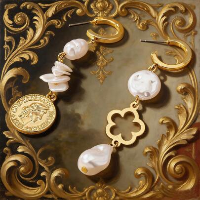 1 Pair European & American Fashion Korean Style Metal Baroque Clover Earrings, Suitable For Summer Party Gifts For Girlfriend