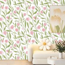 1卷粉色郁金香图案自粘壁纸，多色壁纸，可移除乙烯基墙贴，适用于客厅、卧室、厨房墙面装饰。直接粘贴，可移除壁纸，尺寸45厘米*500/300/100厘米 - 粉紅色 - 查看 5