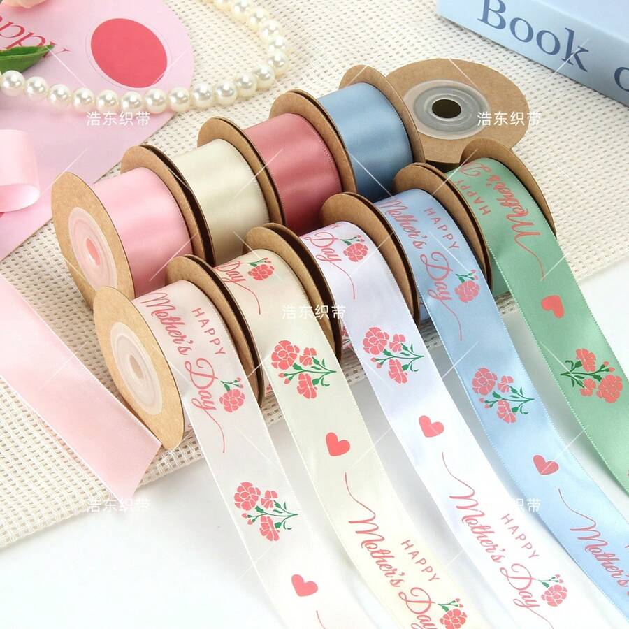 2 Gulungan Pita Hari Ibu, Pita Satin untuk Kemasan Hadiah Liburan, Pembungkus Bunga, Pita Dekoratif DIY, Pita Jahit Buatan Tangan