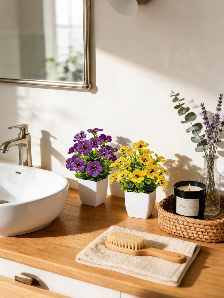 4 pièces Mini plantes artificielles en pot, convient pour la salle de bain, la chambre, le bureau. Fleurs artificielles à finition mate à assembler soi-même. Décoration de printemps de style ferme. Mini plantes artificielles pour étagère de bureau. Mini plantes artificielles en pot pour la décoration de la maison, de la salle de bain, du bureau, plantes artificielles d'intérieur