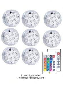 1/4/8 piezas Luces LED impermeables, luces sumergibles de 16 colores cambiantes con control remoto para acuario, jarrón, bañera, jacuzzi, Halloween, Navidad, piscina y decoración de fiestas - Blanco - Ver 12