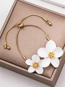 1pc Delicate Floral Double-Layer Necklace, Minimalist Versatile Bracelet - Multicolor - View 1