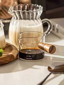 75ml Heat-Resistant Glass Milk Pitcher With Wooden Handle, Suitable For Espresso, Cream, Sauce, And Condiment Mini Pitchers - Multicolor - View 6