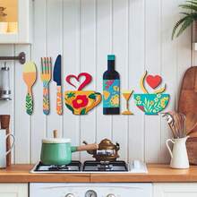8 pezzi Set di decorazioni in legno per pareti, include disegni di coltello e forchetta, tazza da caffè, bicchiere da vino, adatto per decorazione di cucina, caffetteria, sala da pranzo, bar, pannelli decorativi, appendini da parete in legno, simboli per la casa, regali decorativi per inaugurazione casa e festività - Multicolore - Visualizzare 12