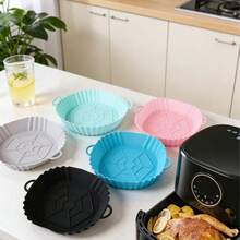 1个8英寸可重复使用硅胶空气炸锅垫，烤箱烘焙垫，厨房工具，烘焙配件，家用烹饪，易清洁不粘 - 粉色 - 查看 7