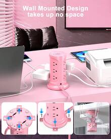 NVEESHOX Surge Protector Power Strip Tower, Power Strip With USB C Ports, 6 AC Outlets And 4 USB Ports(2USB-C), 6.5FT Extension Cord With Multiple Outlets For Home, Office, Living Room, Dorm Room - View 7