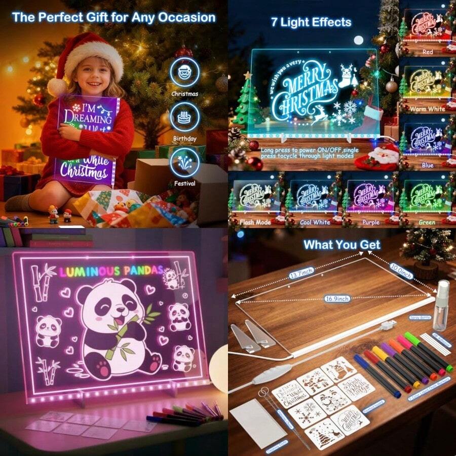 LED Drawing Board For 17 Light Up Doodle Board Reusable Glow In The Dark Drawing Tablet With 7 Colors Erasable No Mess Art Toy For Ages 3-12 Best Birthday Gift For Girls Boys 2026 New - Clear - View 1