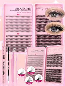 480片假睫毛套装 - 混合长度9-14mm，包含10D+20D+30D+40D+50D+60D+80D+100D睫毛簇，适用于猫眼妆、角色扮演妆、俄式浓密妆、自然妆、夏季妆和舞台妆。套装包含睫毛胶、睫毛刷和镊子。便携式设计，适合居家和旅行使用。0.07mm厚度，D型卷翘，蓬松效果，新手也能轻松上手。 - 彩色 - 查看 3