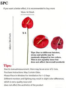 5/4/3 bông hoa loa kèn đỏ nhân tạo (Hoa Hồng Hạc), chất liệu PVC mềm, thân dẻo, thích hợp trang trí nhà cửa, văn phòng, tiệc tùng, bàn ăn, bình hoa, đồ thủ công DIY, trang trí đám cưới, cắm hoa sự kiện, vật trang trí trung tâm. - Đỏ - Xem 12
