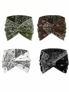 4/3/1件装波西米亚风腰果花印花发带，休闲假日发饰，宽交叉头巾，女士运动弹力发带，适合健身/瑜伽/户外活动，纯色休闲发带，柔软围巾式发带，四季皆宜 - 彩色 - 查看 13