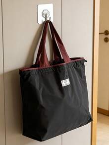 1pc Large Capacity Drawstring Shopping Bag, Waterproof Nylon Reusable Grocery Tote, Foldable Adjustable Shoulder Strap Handbag For Daily Use, Women Tote Bag, Foldable Shopping Bag, Beach Bag, Camping Travel Accessory, Mother's Day Gift, Personalized Gift - Multicolor - View 5