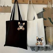 Embroidered Chihuahua Dog Heat Transfer Sticker, Black-Brown With Brown Paw Print. This Washable Sticker Is Suitable For T-Shirts, Hoodies, Jeans, Backpacks, And Throw Pillows. - 4in/10.16cm - View 7