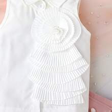 2pcs/Set Baby Girls' Floral Sleeveless Mandarin Collar Top And Pleated Pocket Skirt Casual Outfit, Spring/Summer - Pink - View 6