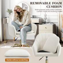 Dressing Chair With Wheels, Comfortable Home Office Desk And Chair, Adjustable Modern Velvet Vanity Chair, Dressing Chair For Bedroom And Living Room. - Vàng trắng - Xem 8