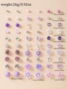 30pcs/Set Delicate Metal Tree, Shell, Pearl, Heart Shaped Earrings Gift Set For Women - Multicolor - View 6