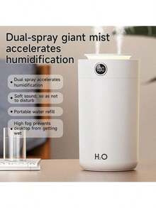 GS45加湿器，新款大容量纳米双雾加湿器，静音家用加湿器，带暖光夜灯，高雾量输出，不沾湿表面，3档雾量可调，数字显示，加水方便，适用于客厅、卧室和书桌，容量850毫升，1200毫安时电池 - Mist - 查看 4