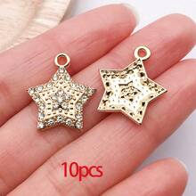 10/30个合金日月星辰吊坠，镶钻水晶太阳吊坠，金色星空吊坠，适用于DIY珠宝制作手链项链 - 彩色 - 查看 9