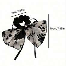 1 件装优雅花朵蝴蝶结发圈 - 复古花卉图案布艺发带，甜美风格女士发圈，发圈，发绳，洗脸发饰，马尾辫发饰，弹性发带 - 白色 - 查看 4