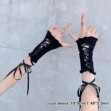 1pcs Women Strapping Lace Fingerless Hot Sexy Arm Sleeves DIY Sunscreen Gloves Elastic Mesh Punk Gloves Clothing - Black-B - 查看 10