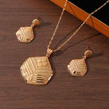 2件套中东斋月条纹奢华小众几何条纹首饰套装，节日礼物之选 - 金黃色 - 查看 6