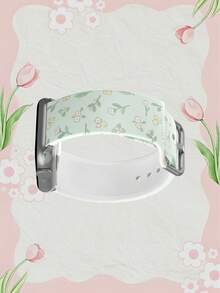 1条绿色叶子和黄白花朵图案的柔软弹性透气舒适腕带，兼容 38mm 40mm 41mm 45mm 44mm 42mm 49mm，时尚休闲多色硅胶表带，兼容 Ultra SE/9/8/7/6/5/4/3/2/1 - 彩色 - 查看 5