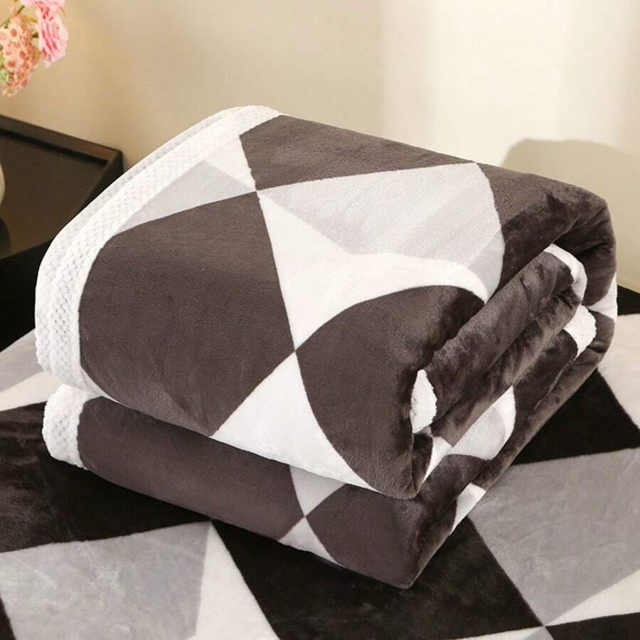 1pc Black & White Plaid Flannel Blanket, Thick & Warm Soft Fuzzy Blanket, Machine Washable, Suitable For Home, Bedroom, Office, Camping & Travel, All Seasons - Black and White - View 1
