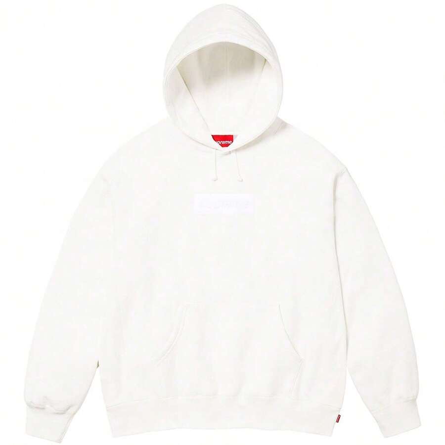 Supreme FW23 Fall/Winter Collection WEEK16 Box Logo Hooded Sweatshirt, Solid Color Logo Pullover Fleece Hooded American Style Sweatshirt, Unisex - White - View 1