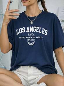 BİSİKLET YAKA BASKI DETAYLI T-SHIRT- MADE IN TURKEY - Navy Blue - View 1