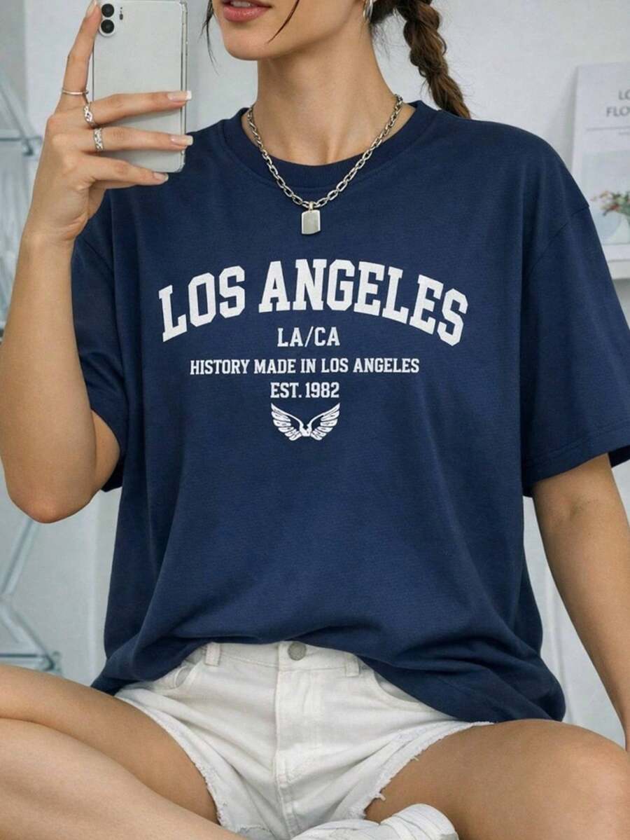 BİSİKLET YAKA BASKI DETAYLI T-SHIRT- MADE IN TURKEY - Navy Blue - View 1