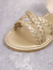 2026 New Arrival Summer Fashionable Shiny Comfortable Gold Woven Strap Sandals - Gold - View 7