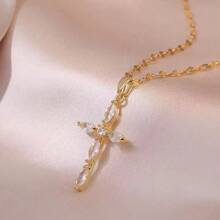 Dây chuyền thánh giá bằng thép không gỉ, kiểu dáng hip-hop châu Âu và Mỹ, vòng cổ choker unisex. - Vàng - Xem 2