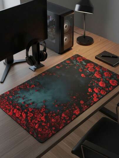 Alfombrilla de ratón de gran tamaño, impermeable y antideslizante con superficie de tela suave y patrón de vid de rosa roja oscura. También adecuada como almohadilla para teclado, tapete de escritorio o soporte para libros. Apta para jugadores, oficina y uso en dormitorio. Compatible con ratón y trackball. Excelente regalo para jugadores.