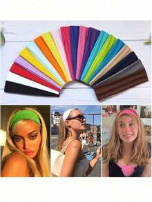 18pcs Elegant Bohemian Style Headbands, (No Duplicate Colors) Women's Colorful Elastic Sports Sweatbands, Yoga Running Hair Accessories, Knitted Headbands For Washing Face And Makeup - 彩色 - 查看 4