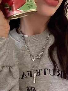 1件双层卫衣项链，女士时尚饰品，高端吊坠项链，秋冬季长款卫衣链 - 彩色 - 查看 2