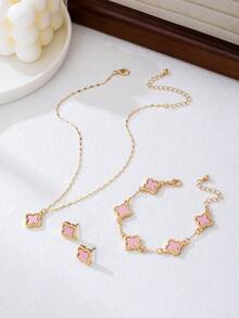 3pcs/Set Elegant Luxury Minimalist Cute Gold Clover Pendant Necklace, Bracelet, Earrings Jewelry Set, Suitable For Girlfriend, Wedding, Graduation, Date Gift - 1 Set Of Four-leaf Clover - View 6