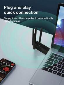 Tarjeta de red inalámbrica sin controlador, receptor USB de computadora de banda dual de alta velocidad WiFi6 de 5G - Negro - Ver 12